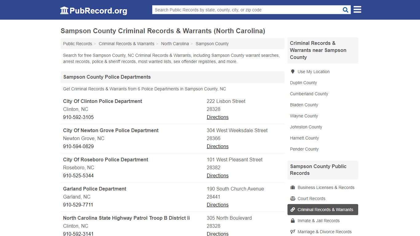 Free Sampson County Criminal Records & Warrants (North ...
